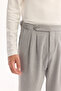 Men's Light Gray Side Buckle Viscose Blend Easy-Iron Carrot Fit Trousers A52Y3010 - 5