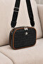Women's Black-Tan Written Multi-Compartment Crossbody Shoulder Bag with Adjustable Strap for Daily Use Zippered Bag
