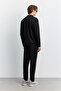 Men's Black Bomber Collar Zippered Easy-Iron Interlock Regular Fit Sweatshirt A62Y1338 - 4