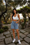 Women's High Waist Snow Washed 5-Pocket Denim Shorts - 2