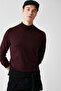 Men's Burgundy Half Turtleneck Wool Blended Knitwear Sweater B 005015