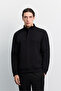 Men's Black Stand Collar Zippered Easy-Iron Cotton Regular Fit Sweatshirt A62Y1222