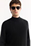 Men's Black Turtleneck Wool Blend Textured Knitwear Regular Fit Sweater A52Y5023 - 3