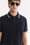 Men's Navy Blue Non-Curling Polo Collar Cotton Pack Technical Fabric Regular Fit T-Shirt A61Y1097 - 2