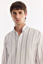 Men's Gray Bottomed Collar Striped Textured Elastane Regular Fit Shirt A61Y2094 - 2