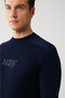 Men's Navy Blue Crew Neck Textured Rayon Knitwear Sweater A32Y5107 - 2