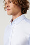 Men's Blue 100% Cotton Button-Down Collar Striped Embroidered Slim Fit Shirt A41Y2206 - 2