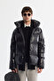Men's Black Hooded 100% Goose down Water Repellent Windproof -20 Degree Resistant Shiny Comfort F