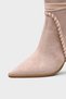 Women's Pointed Toe Stitched and Buckle Detailed Heeled Boots Belora Beige Suede - 4