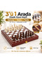 Luxury wooden 3-in-1 chess, checkers, and backgammon set - 24x24 cm foldable, lockable, portable gaming kit