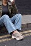 Women's Suede Textured Mesh Detailed Multi-Piece Thick Sole Lace-Up Casual Sneaker Terita Beige Suede - 4