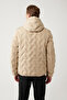Men's Beige Hooded Water Repellent Windproof Inflatable Coat with Carrying Strap A32Y6041 - 4