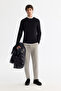 Men's Black Crew Neck Jacquard Soft Touch Knitwear Regular Fit Sweater A42Y5145 - 5