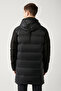 Men's Black Hooded Goose down Filled Water Repellent Fabric Coat A32Y6044 - 4