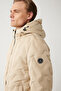 Men's Beige Hooded Water Repellent Windproof Inflatable Coat with Carrying Strap A32Y6041 - 2