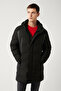 Men's Black Hooded Goose down Filled Water Repellent Fabric Coat A32Y6044 - 3