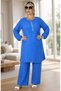 Slit Stone Printed Long Tunic with Elastic Waist Pants Plus Size Double Set - 5