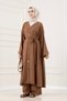 Buttoned Davin Abaya Double Set-Brown