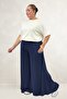 69022 Plus Size Elastic Waist Modal Skirt Trousers - Navy Blue