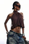 Chiffon Fabric Halter Neck Backless Brown Blouse - 6
