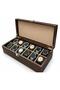 Watch Box 12-Piece Pull-Up Leather Urban Wave Patterned Dark Brown