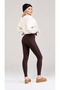 Women's Brown Fleece-Lined High-Waisted Slimming Stretchy Plain Ribbed Winter Leggings - 3