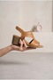 Ög112 Tan Genuine Leather Thick Heeled Strappy Women's Sandals - 3