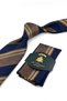 Yellow - Navy Blue Stripe Pattern Classic Tie with Handkerchief Kk13145 - 4