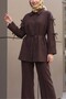 Imported Crepe Trouser Suit with Bow Detail on the Sleeves -K. Coffee