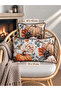Pumpkin Patterned Brown and Tile Cushion Cover with Piping Detail, 1 Piece - 6