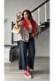 Beige Red Collar Detailed Checkered Jacket - 2