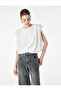 Cotton Crew Neck T-Shirt with Pleated Detail and Sleeveless Padding - 2