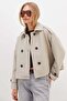 Buttoned Double-Breasted Collared Short Trench Coat - 6