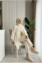 Women's White Standard Size Embroidered Pearl Stone Buttoned Knitwear Long Cardigan 120 cm - 2