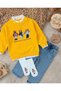 Teddy Bear Printed Sweatshirt, Lycra Stretch Fabric Jeans, and Teddy Bear Printed Socks 3-Piece Set