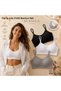 3-Pack Ribbed Strap Bra Set - with Removable Pads - Flexible Ribbed Bustier (Black - White - Gray)