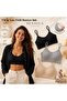3-Pack Ribbed Strap Bra Set - Removable Pads - Flexible Ribbed Bustier (Black - Nude - Gray)