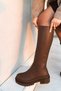 Women's Daisy Thick Sole Below Knee Zipper Comfortable Brown Tan Leather Boots - 3