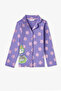 Girl's Lilac Feel Better Cat Patterned Cotton Buttoned Long Sleeve Shirt Pants Pajama Set - 2
