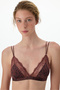 Brown Printed Micro Lace Triangle Bra - 2