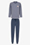Men's Blue Weekend Striped Long Sleeve Jogger Pajama Set