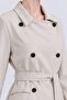Long Double-Breasted Belted Buttoned Trench Coat Dark Beige - 5