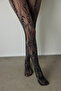 Black Double Color Duo Mesh Patterned 15 Denier Thin Pantyhose - 2