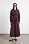 Women's Shirt Collar Belted Long Dress – 20745Elb - Damson
