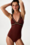 Brown Gracie Deep V-Neck Swimsuit - 5