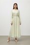 Women's Waist-Tied Lace Detailed Long Dress-32466Elb Almond Green