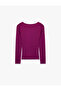 Sandy Fabric Long Sleeve Slim Fit Knot Detailed V-Neck T-Shirt - 3