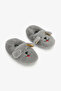 Gray Boy's Soft Textured Home Booties with Bear Embroidery Detail - 2