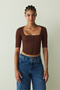 Cappuccino Seamless Square Neck Short Sleeve Crop T-Shirt - 2