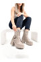 Linma Premium Beige Nubuck Wedge Heeled Lace-Up Boots - 3